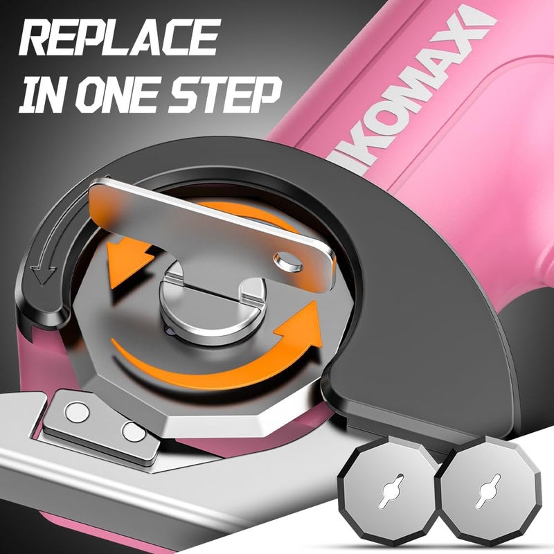 komax Cordless Electric Scissors,4V Cardboard Cutter with 3 Blades,Rechargeable 2000mAh Battery,Storage Box,Fabric Scissors Electric Box Cutter for Cardboard,Leather,Carpet,Fabric,Plastic - Pink - Image 5